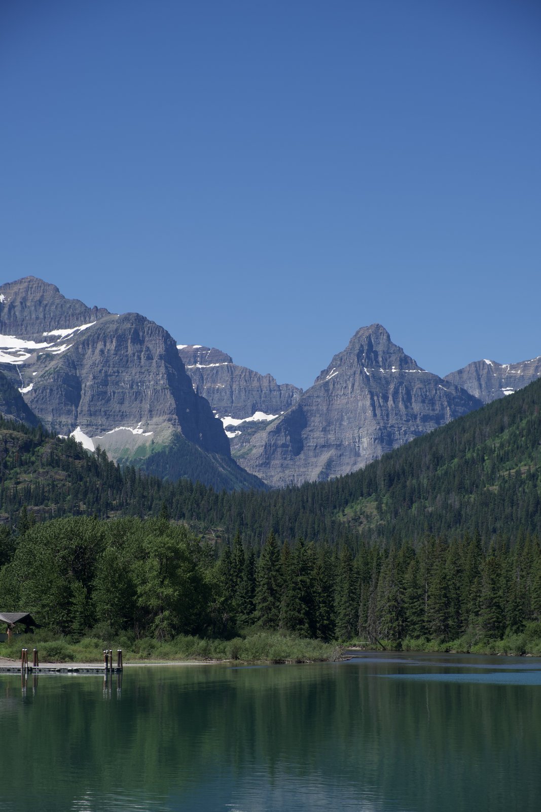 Boat dock on a mountain lake, Waterton Lakes